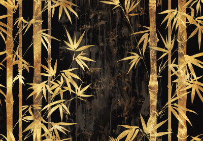 Wall mural gold bamboo black background oriental glamour luxury