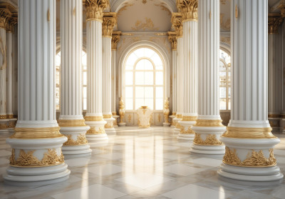 Wall mural 3D palace hall white columns gold marble window