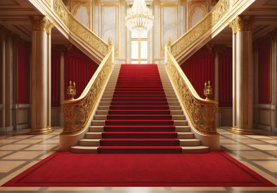 Wall mural 3D palace stairs red carpet gold baroque hall