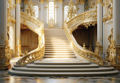 Wall mural 3D palace stairs baroque white gold marble interior