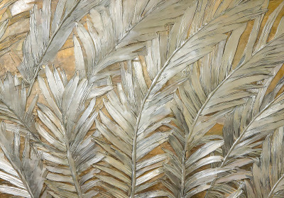 Wall mural 3D palm leaves silver gold glamour texture luxury