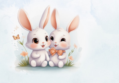 Wall mural cute bunnies butterflies flowers for kids room