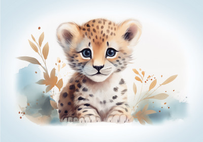 Wall mural watercolor baby cheetah cute pastel for kids room