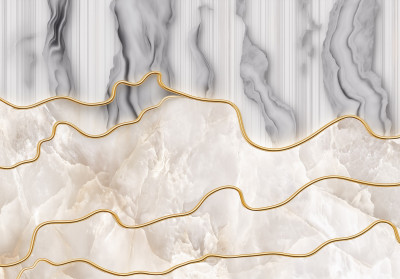 Wall mural marble beige grey gold 3D lines glamour luxury