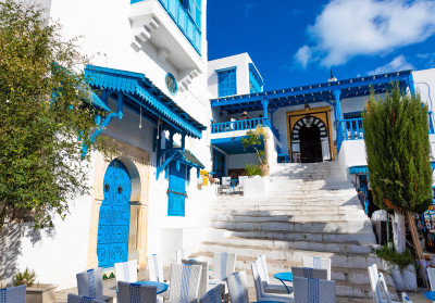 Wall mural Tunisia Sidi Bou Said street white blue architecture