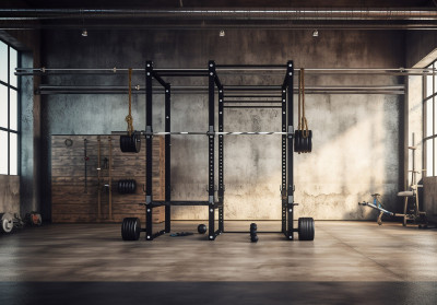 Wall mural industrial gym loft squat rack weights fitness room