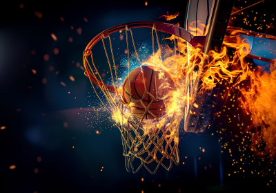 Wall mural basketball fire flames sport for teen room