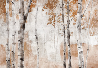 Wall mural birch forest autumn leaves vintage rust beige