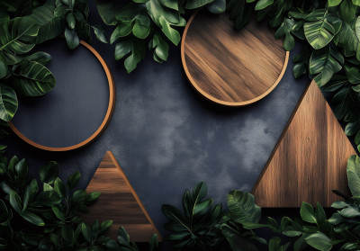 Wall mural geometric wood circles triangles green leaves loft