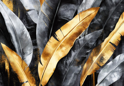 Wall mural banana leaves gold black glamour tropical luxury