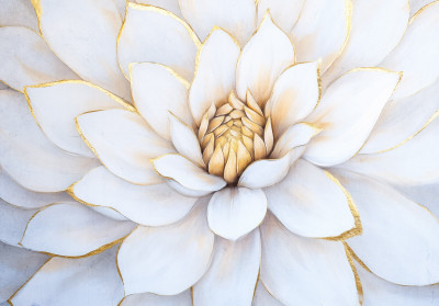 Wall mural big white gold flower 3D petals glamour luxury