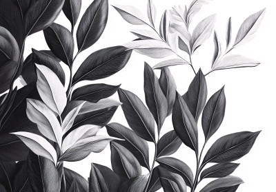 Wall mural black white botanical leaves monochrome graphic