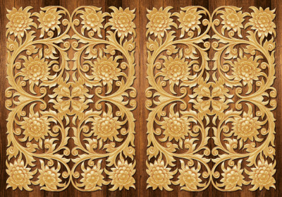 Fototapeta ornament rzeźba kwiaty złoty drewno salon sypialnia tapeta