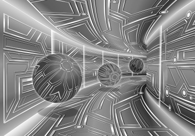 Fototapeta 3d tunel kule srebrny sci fi salon biuro tapeta flizelina