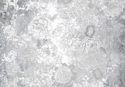 Fototapeta kwiaty damask srebrny szary biały salon sypialnia tapeta fl