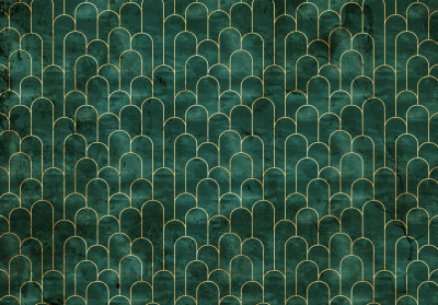 Fototapeta art deco łuki złoto zielony wzór salon sypialnia tapeta fli