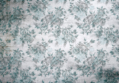 Fototapeta kwiaty damask vintage turkusowy szary salon sypialnia tapet