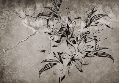 Fototapeta lilie grafika beton sepia brązowy salon sypialnia tapeta fl