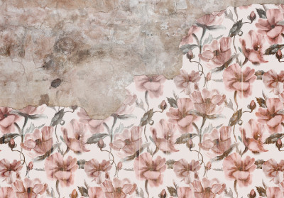 Fototapeta magnolie kolibry wzór beton różowy salon sypialnia tapeta f