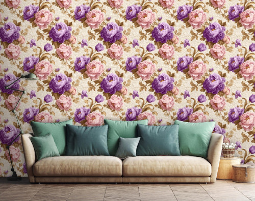 Vintage floral wallpaper on non-woven fabric for living room and bedroom walls