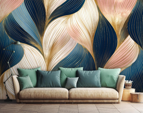 Art Deco abstract gold wall mural for the bedroom or living room, 400x280