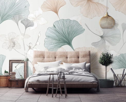 Abstract ginkgo leaf wall mural for the bedroom or living room, 400x280
